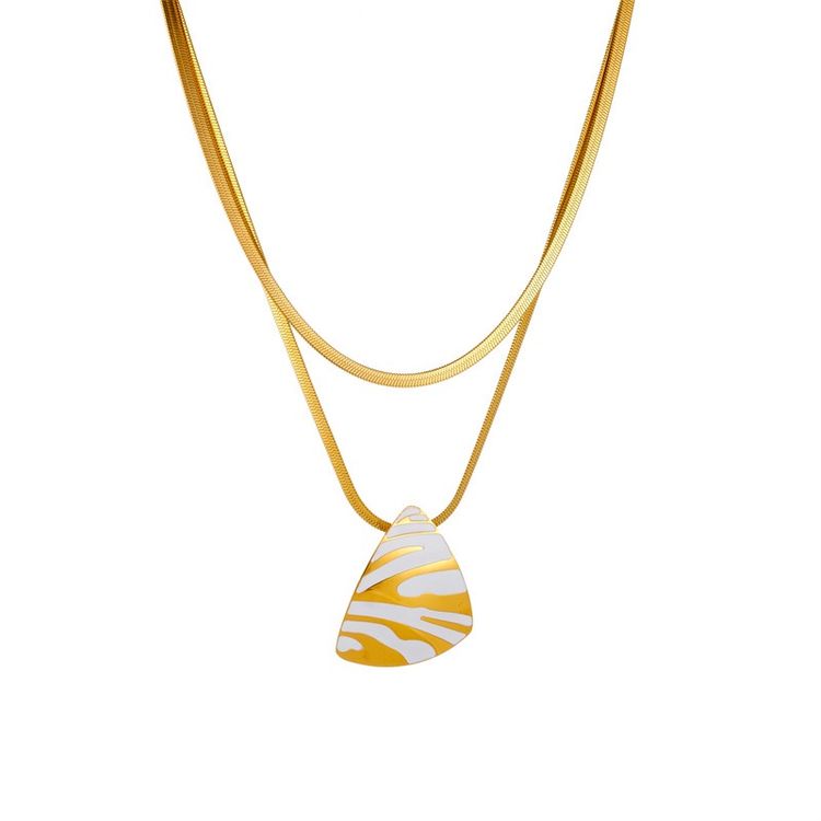Gold-Tone Layered Necklace With White And Gold Abstract Pendant image 2