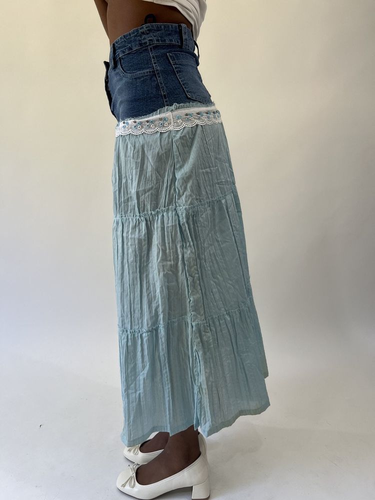 aquamarine drop | small blue denim and baby blue maxi skirt 3