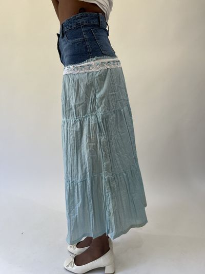aquamarine drop | small blue denim and baby blue maxi skirt 3