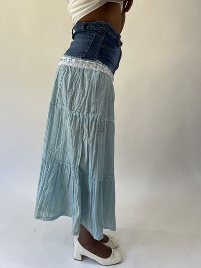 aquamarine drop | small blue denim and baby blue maxi skirt 5