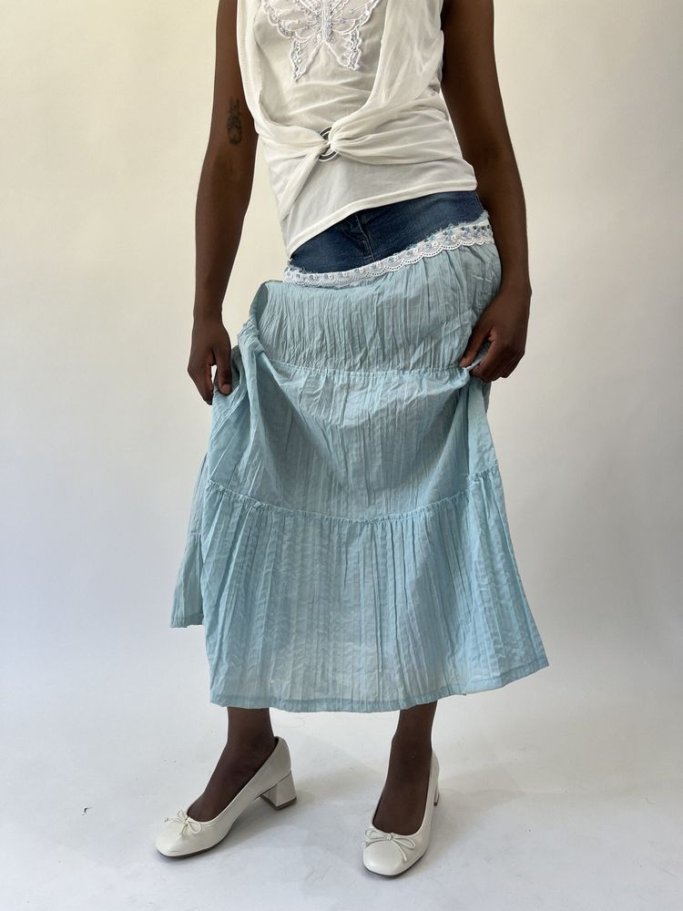 aquamarine drop | small blue denim and baby blue maxi skirt 6