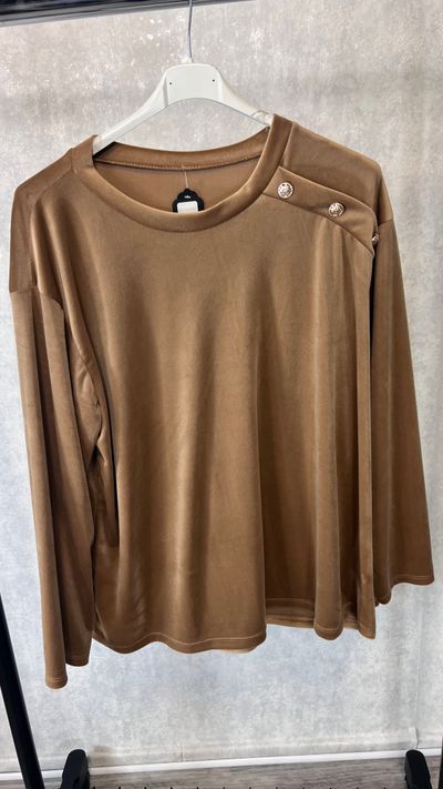 Bluzka z bawełnianego weluru brązowa rozmiar 46/48 plus size