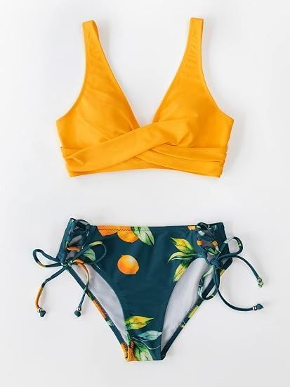 Yellow And Navy Blue Two-Piece Bikini Set imagen 4