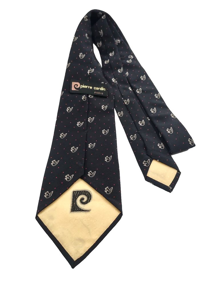 ​Cravatta PIERRE CARDIN Vintage Seta Blu Pois Rossi Scudieri Silk Tie 9cm Paris 5
