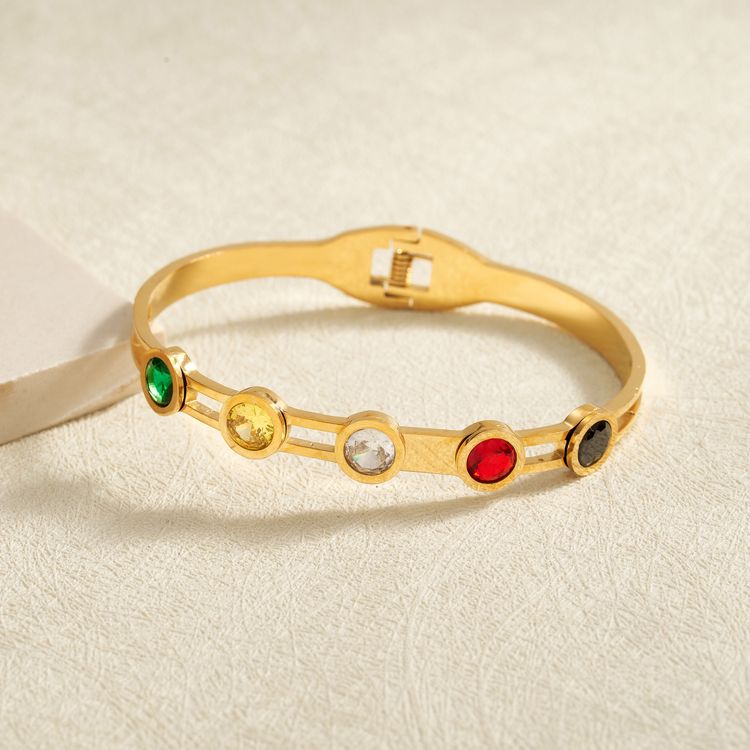 Gold-Tone Bangle Bracelet With Multicolor Stones image 2
