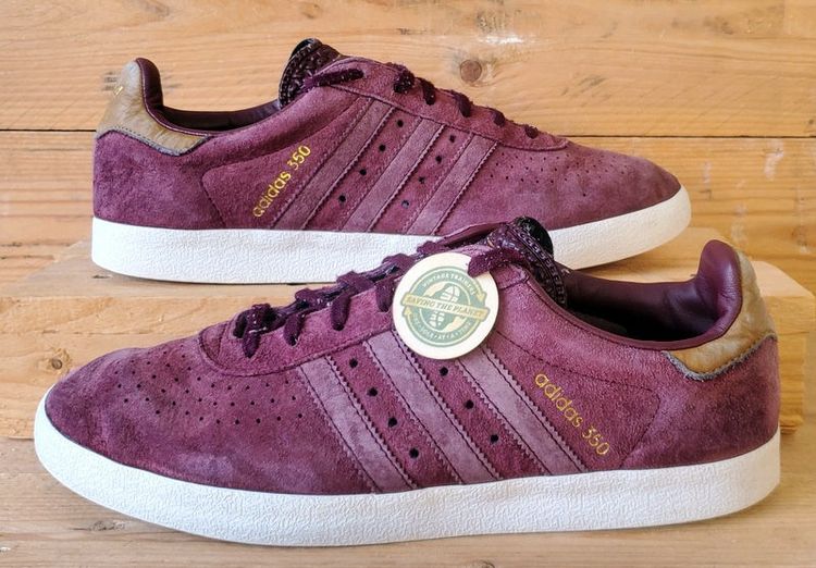 Adidas 350 Low Suede Trainers UK9/US9.5/EU43 BB5289 Burgundy/White/Gold image 1