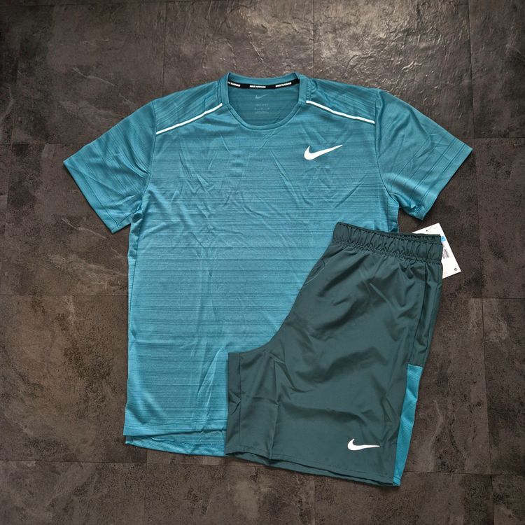 Nike Mineral Teal Miler T-Shirt And Shorts Set