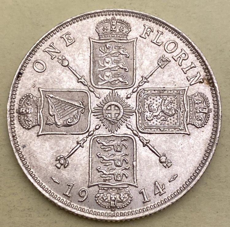 One Florin coin 1914 .925 silver image 1