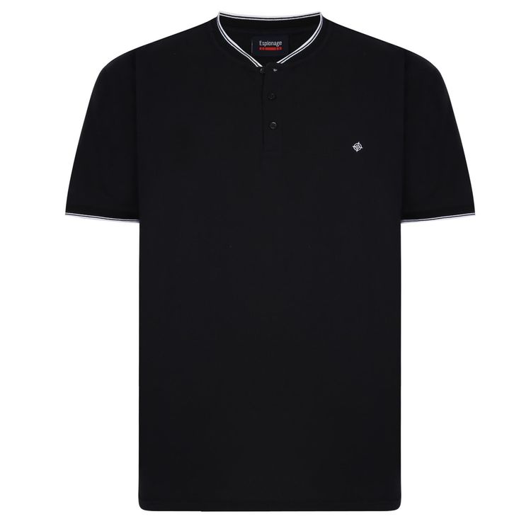Espionage Men's Plus Size New Grandad Style Pique Tee Shirt in Black 2XL to 8XL 5
