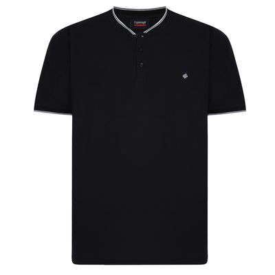 Espionage Men's Plus Size New Grandad Style Pique Tee Shirt in Black 2XL to 8XL 1
