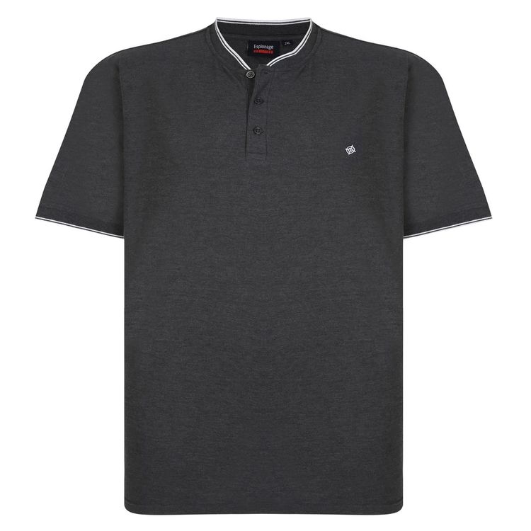 Espionage Men's Plus Size New Grandad Style Pique Tee Shirt in Black 2XL to 8XL 4