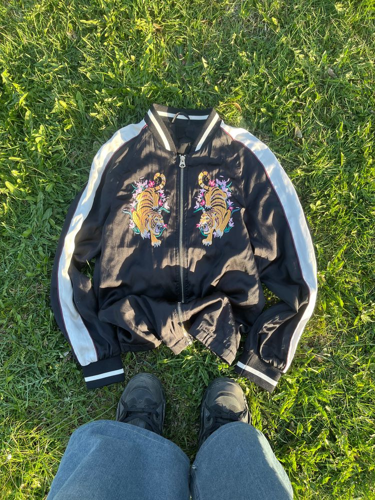 Black Bomber Jacket Like Ed Hardy opium skate alt swag windbreaker style japan