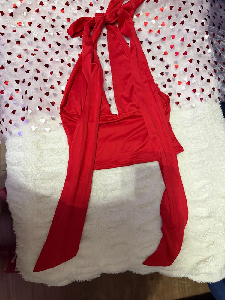 Red Halter Top With Long Ties 2