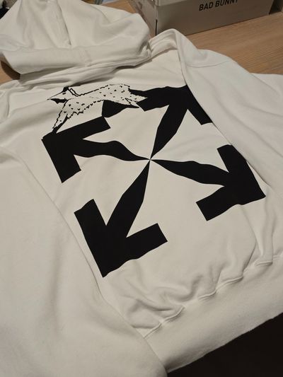 Off-White White Hoodie With Black Graphic Print