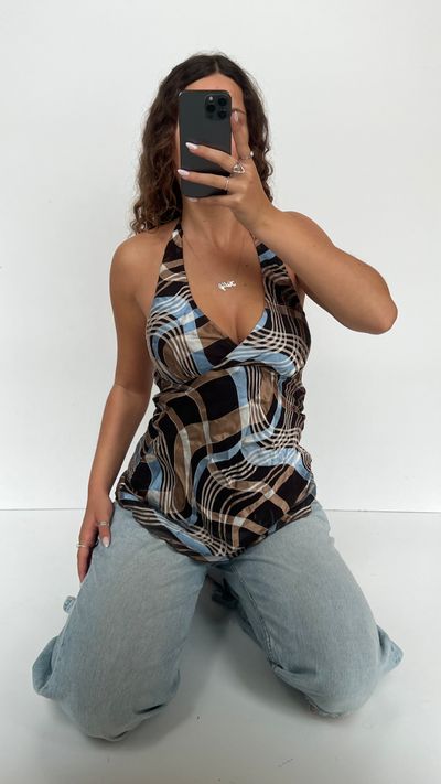 00s brown blue mesh cami- size M 1