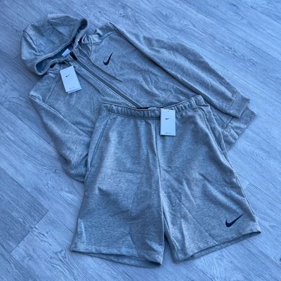 Nike Dry Dri Fit Swoosh Full Zip Hoodie and Shorts Tracksuit Set - Grey