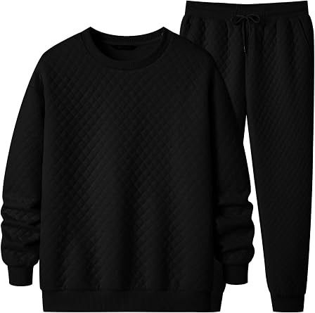 Black Quilted Sweatshirt And Jogger Pants Set image 1