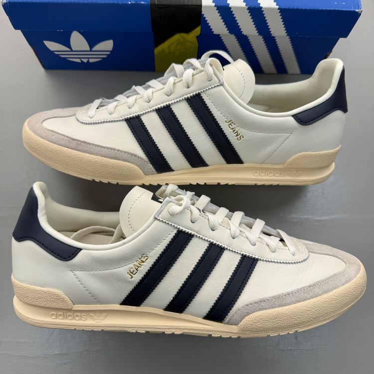 Adidas Originals Jeans Size UK 11 White Navy Leather Men's Trainers GY7436 image 1