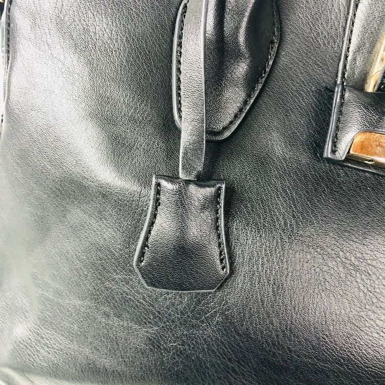 David Jones Black Faux Leather Satchel Handbag Tote Padlock Detail & Long Strap 19