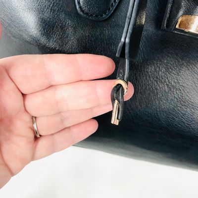 David Jones Black Faux Leather Satchel Handbag Tote Padlock Detail & Long Strap 6