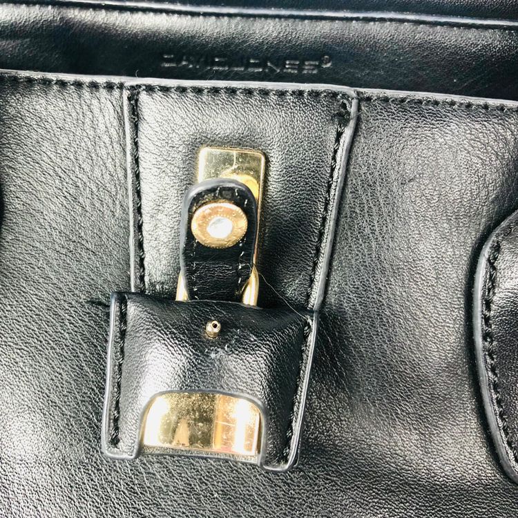 David Jones Black Faux Leather Satchel Handbag Tote Padlock Detail & Long Strap 11