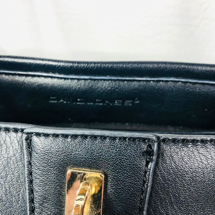 David Jones Black Faux Leather Satchel Handbag Tote Padlock Detail & Long Strap 17
