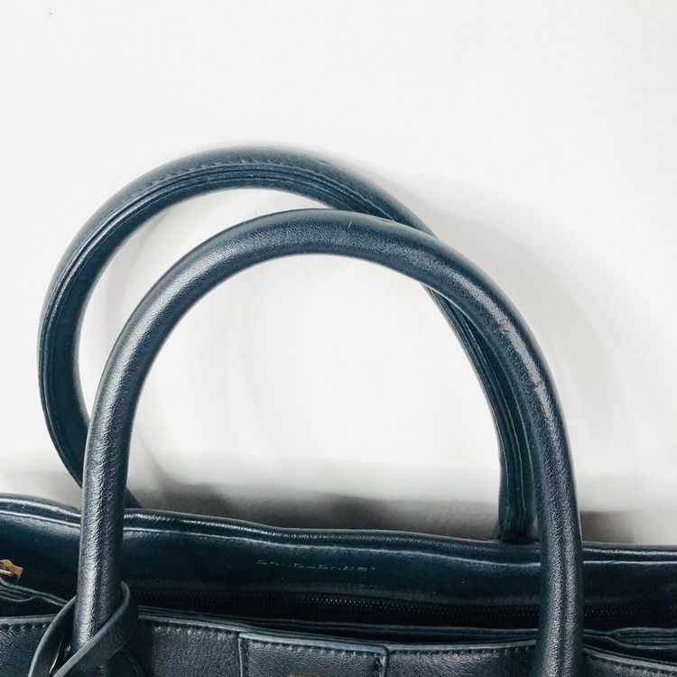 David Jones Black Faux Leather Satchel Handbag Tote Padlock Detail & Long Strap 9