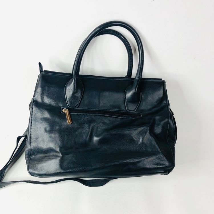 David Jones Black Faux Leather Satchel Handbag Tote Padlock Detail & Long Strap 7