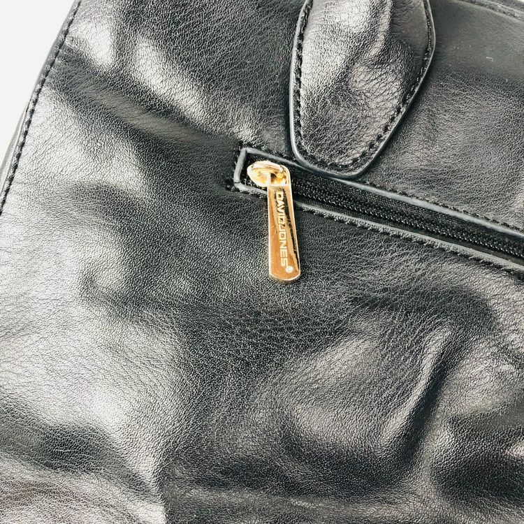 David Jones Black Faux Leather Satchel Handbag Tote Padlock Detail & Long Strap 22