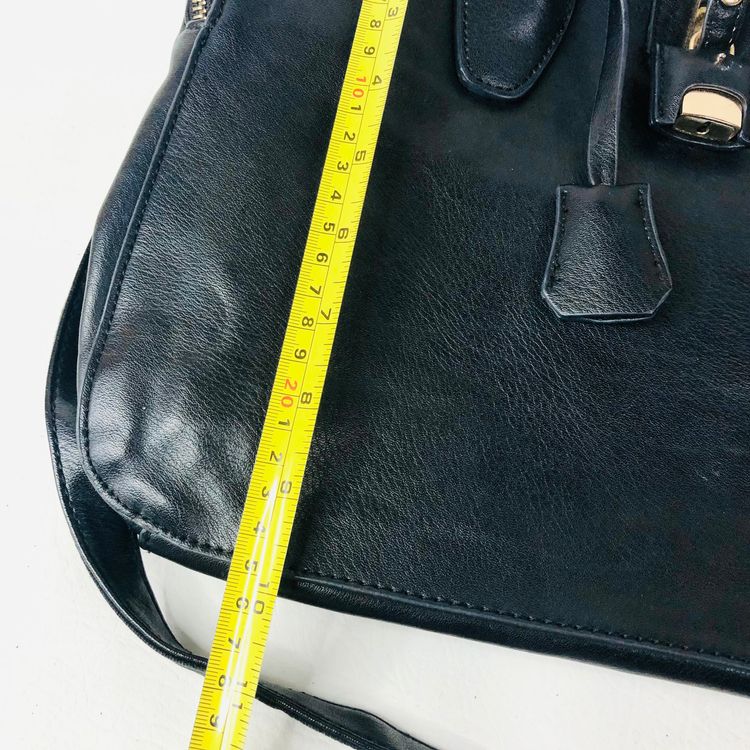 David Jones Black Faux Leather Satchel Handbag Tote Padlock Detail & Long Strap 3