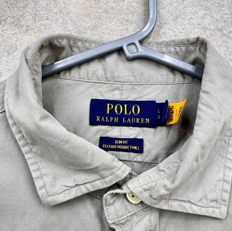 Polo Ralph Lauren Shirt Men’s Large Grey Cotton Slim Fit Long Sleeve Featherweig