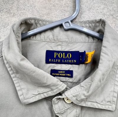 Polo Ralph Lauren Shirt Men’s Large Grey Cotton Slim Fit Long Sleeve Featherweig