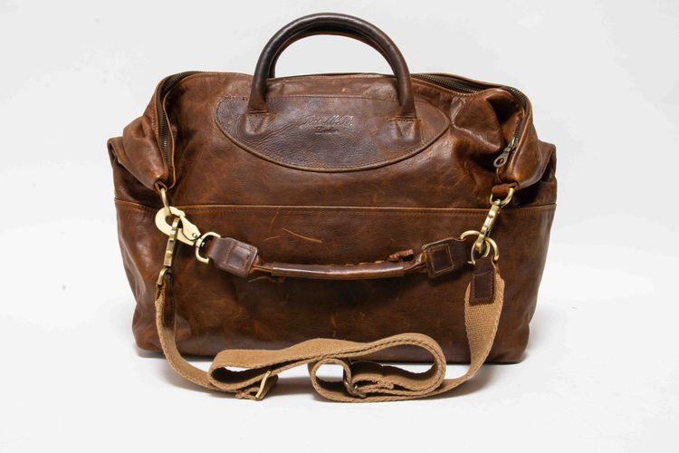 Jas M.B. London Handmade Distressed Tan Leather Wings Traveller Duffle Bag image 1