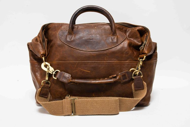 Jas M.B. London Handmade Distressed Tan Leather Wings Traveller Duffle Bag obraz 5