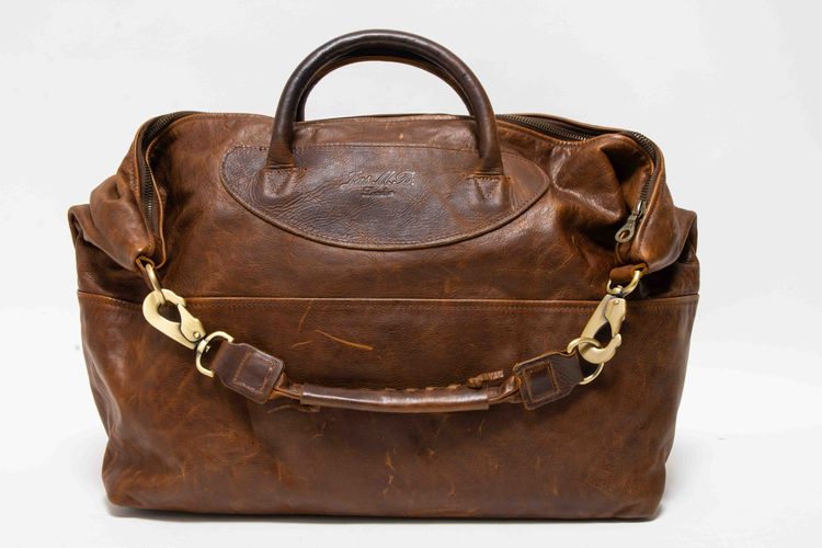 Jas M.B. London Handmade Distressed Tan Leather Wings Traveller Duffle Bag obraz 17
