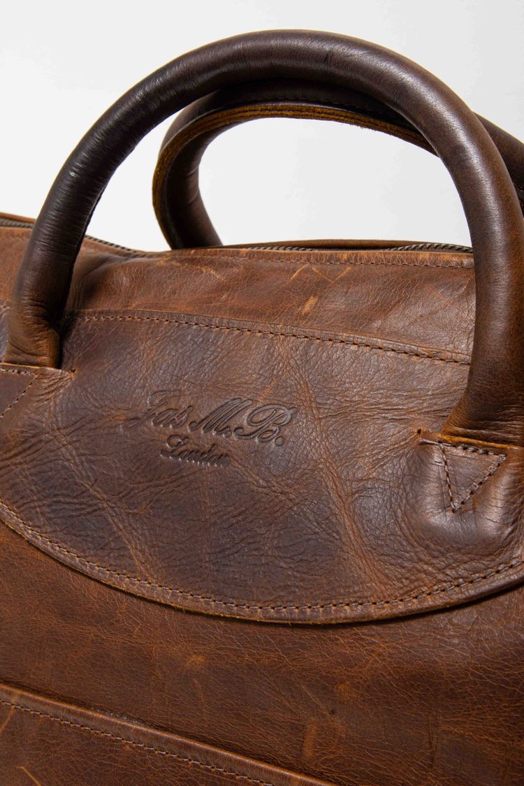 Jas M.B. London Handmade Distressed Tan Leather Wings Traveller Duffle Bag obraz 6