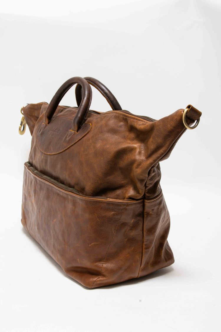 Jas M.B. London Handmade Distressed Tan Leather Wings Traveller Duffle Bag obraz 11