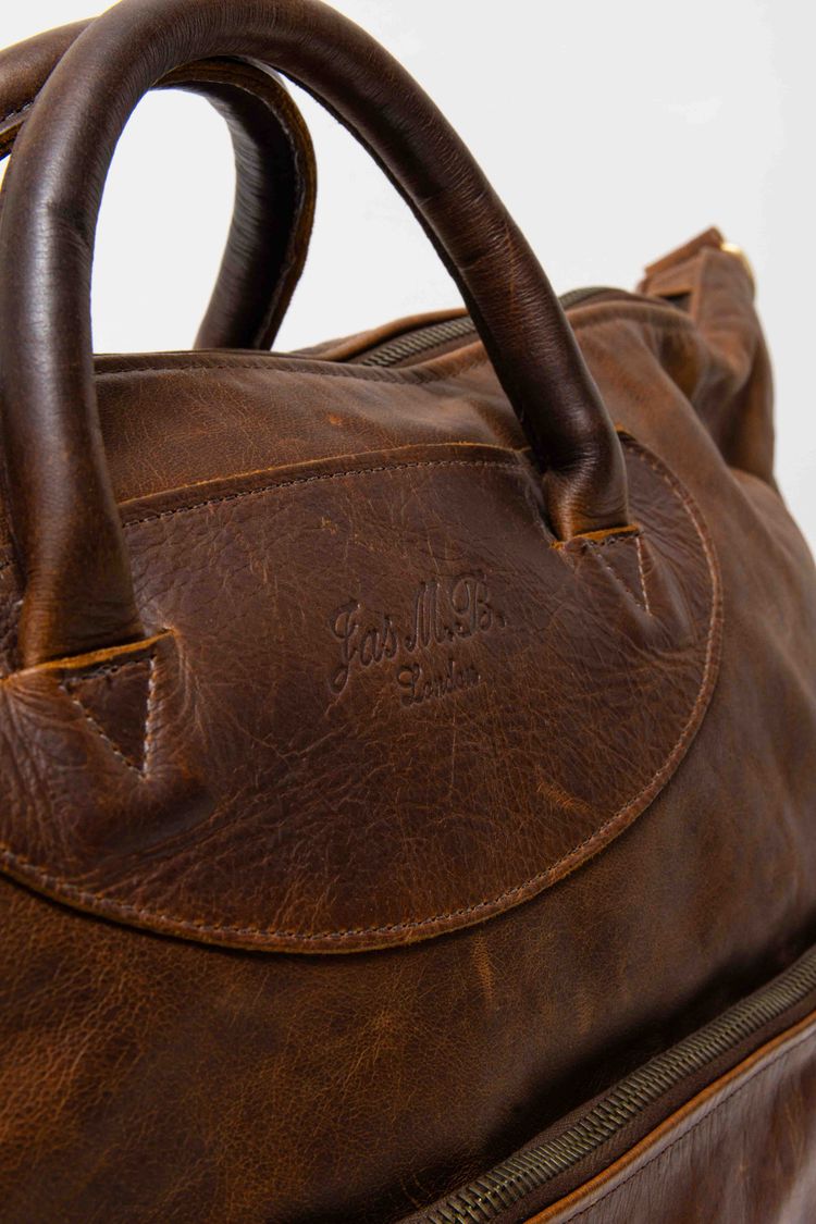 Jas M.B. London Handmade Distressed Tan Leather Wings Traveller Duffle Bag obraz 4