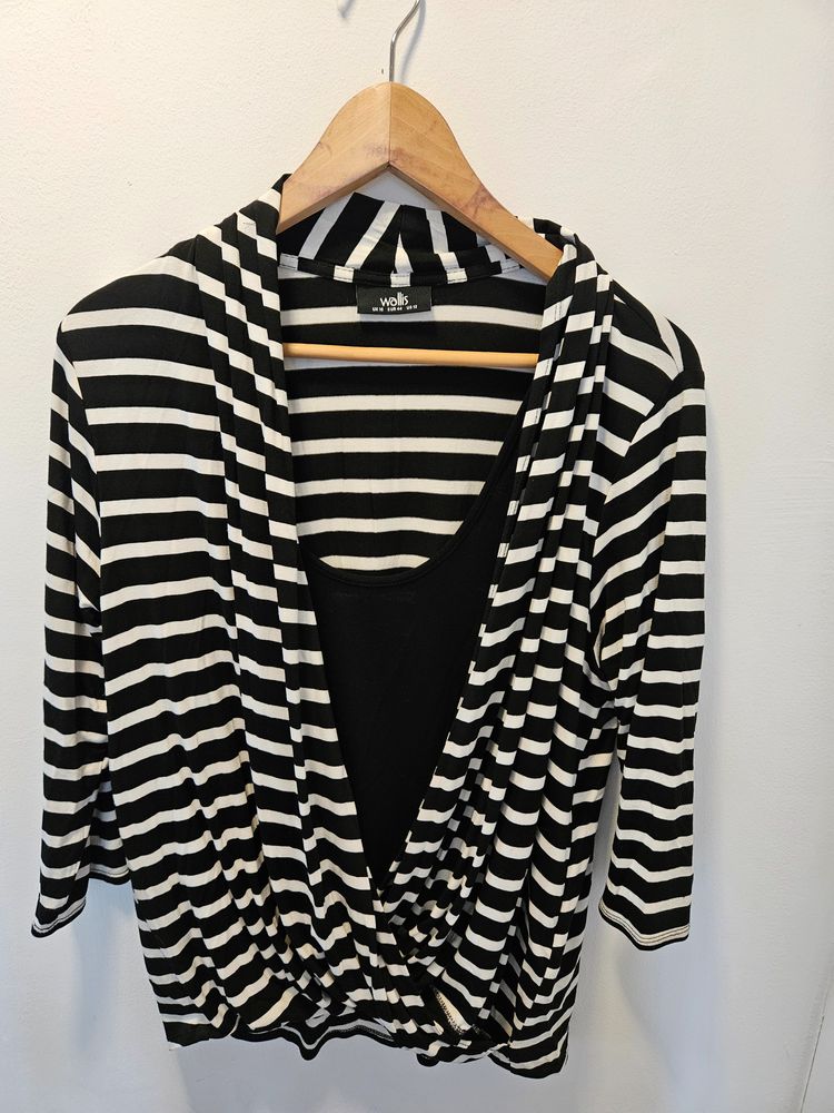 Wallis Black And White Striped Top With built in vest