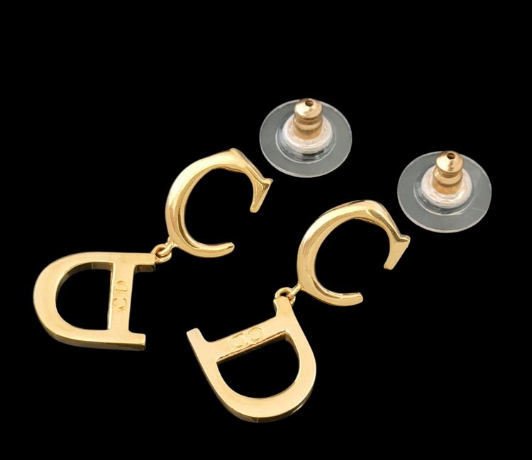 Christian Dior Monogram CD Logo Gold Hoop Earrings