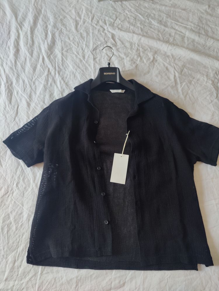 Zara Black Mesh Short Sleeve Shirt Zara XL product image