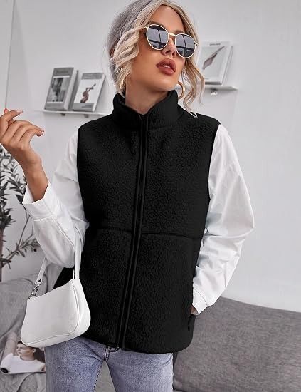 Black Fleece Zip-Up Vest obraz 3