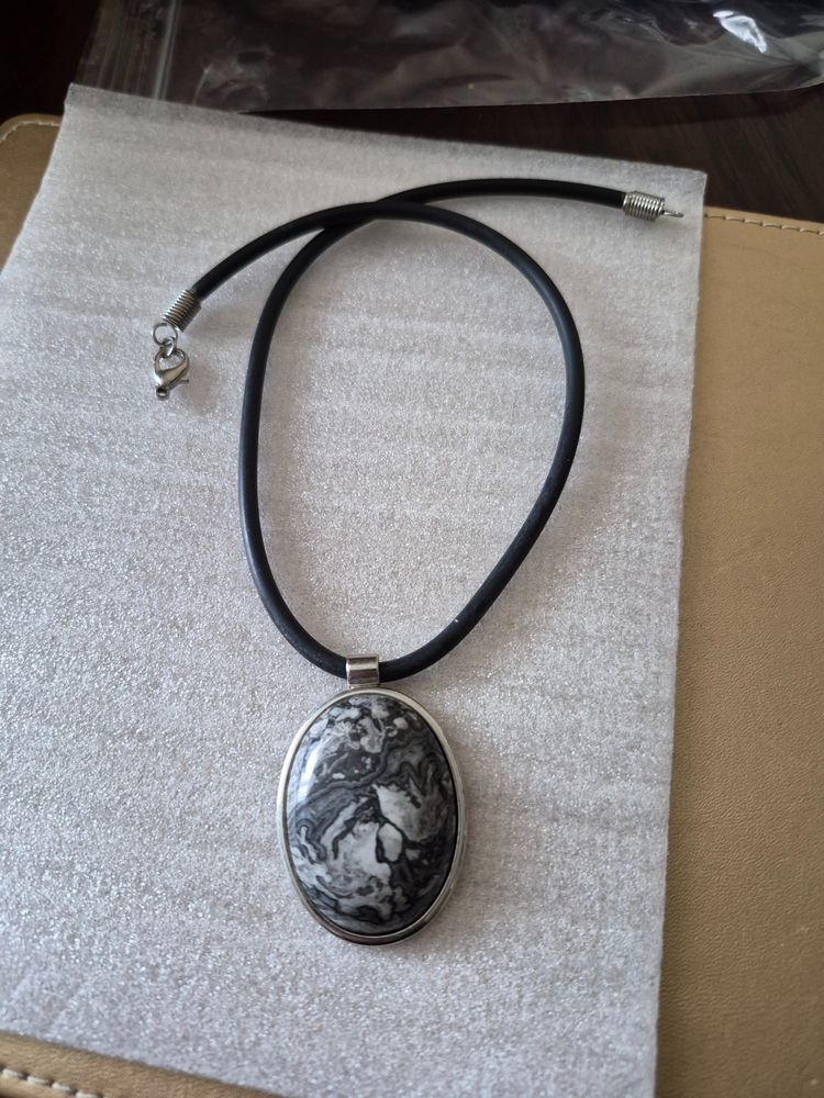 Other Black Cord Necklace With Oval Stone Pendant product image