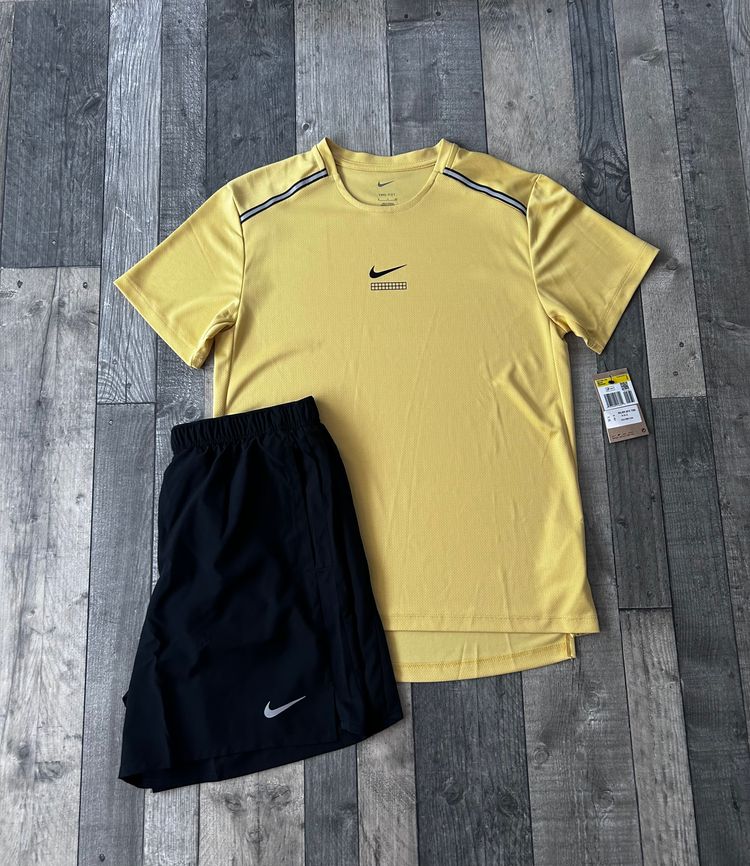 Nike Dri-Fit Graphic Miler T-shirt & Short Set - ‘Sunset Yellow’ - Size Small 