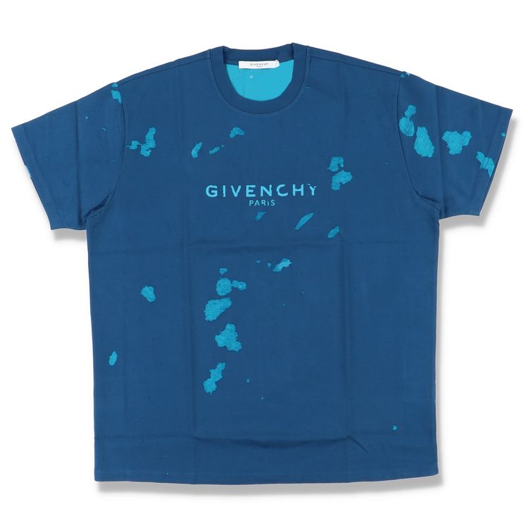 Givenchy Blue Destroyed Blurred Logo Oversized T-Shirt