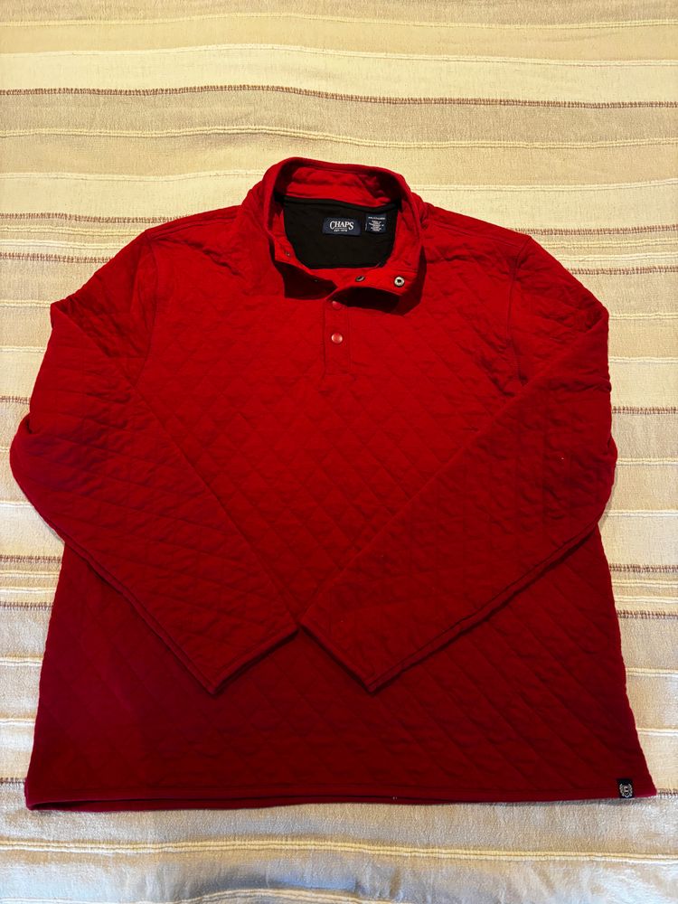 Red Quilted Long Sleeve Pullover Shirt