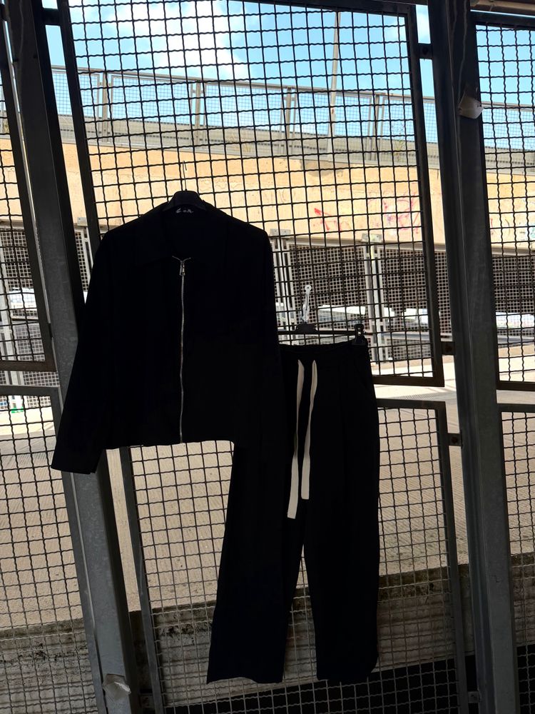 Other Black Zip-Up Jacket And Black Pants With White Drawstrings product image