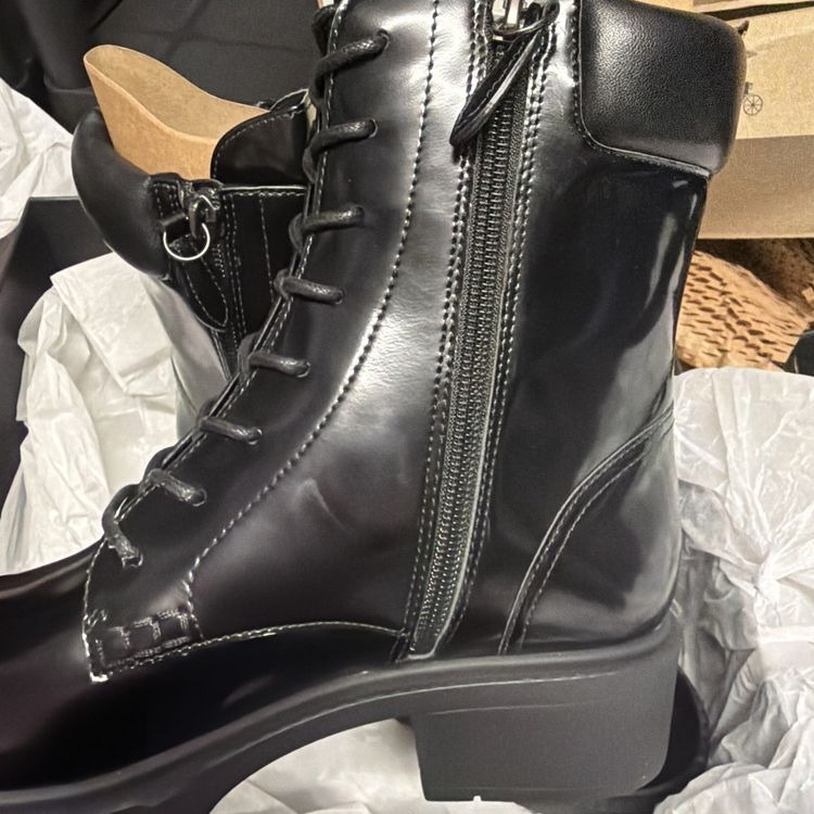 Coach Leighton Lace Up Leather Heeled Boots Black Bootie UK 5 £295 Combat BNIB image 4