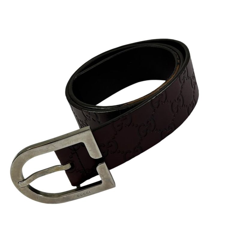 Gucci Brown/Silver Monogram Leather Belt image 1