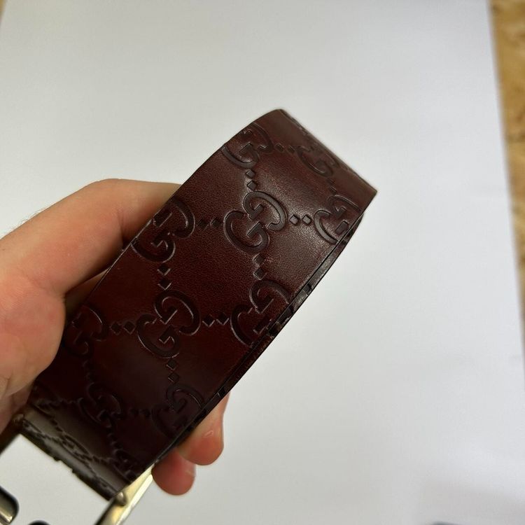 Gucci Brown/Silver Monogram Leather Belt image 3
